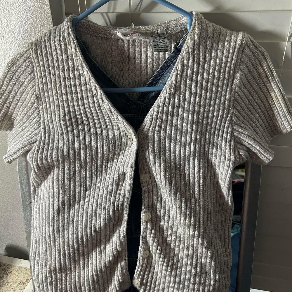 Cream and silver Ribbed Button-Up Cardigan